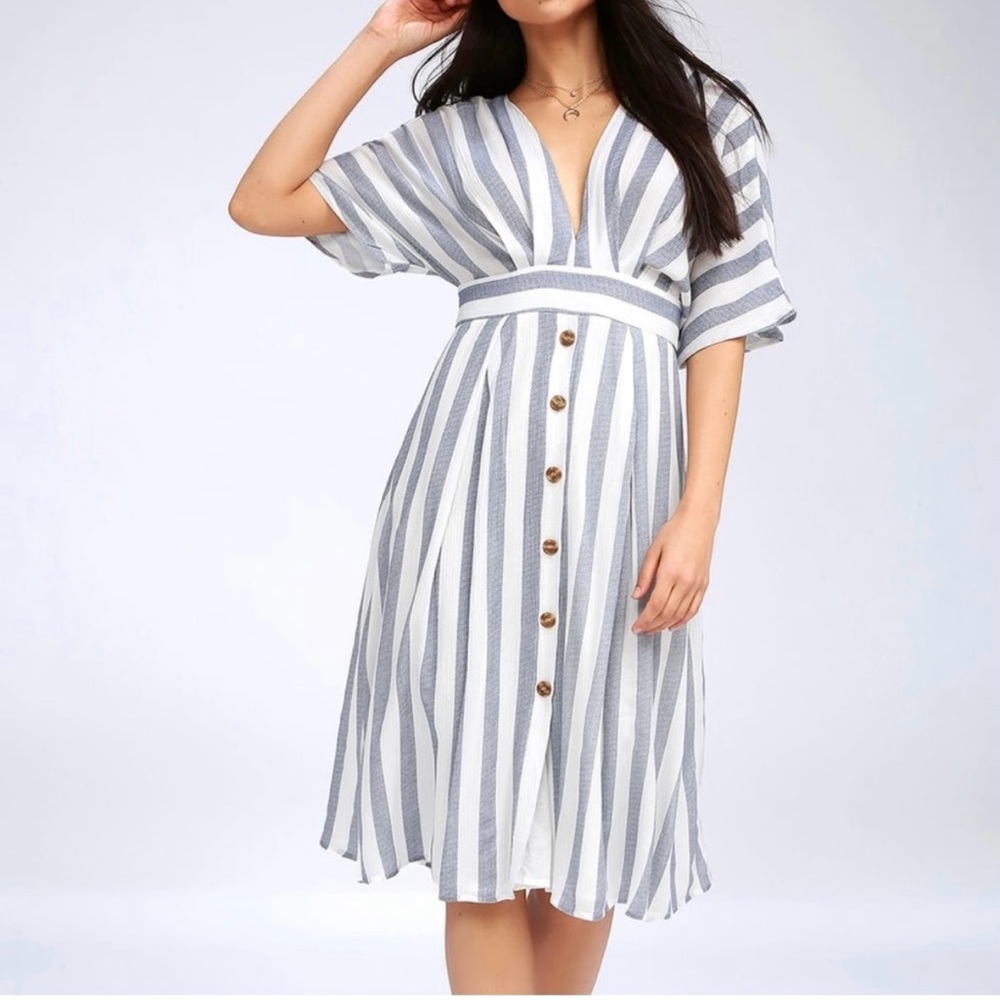 Lulu’s Pier of Influence Blue and White Striped Midi Dress